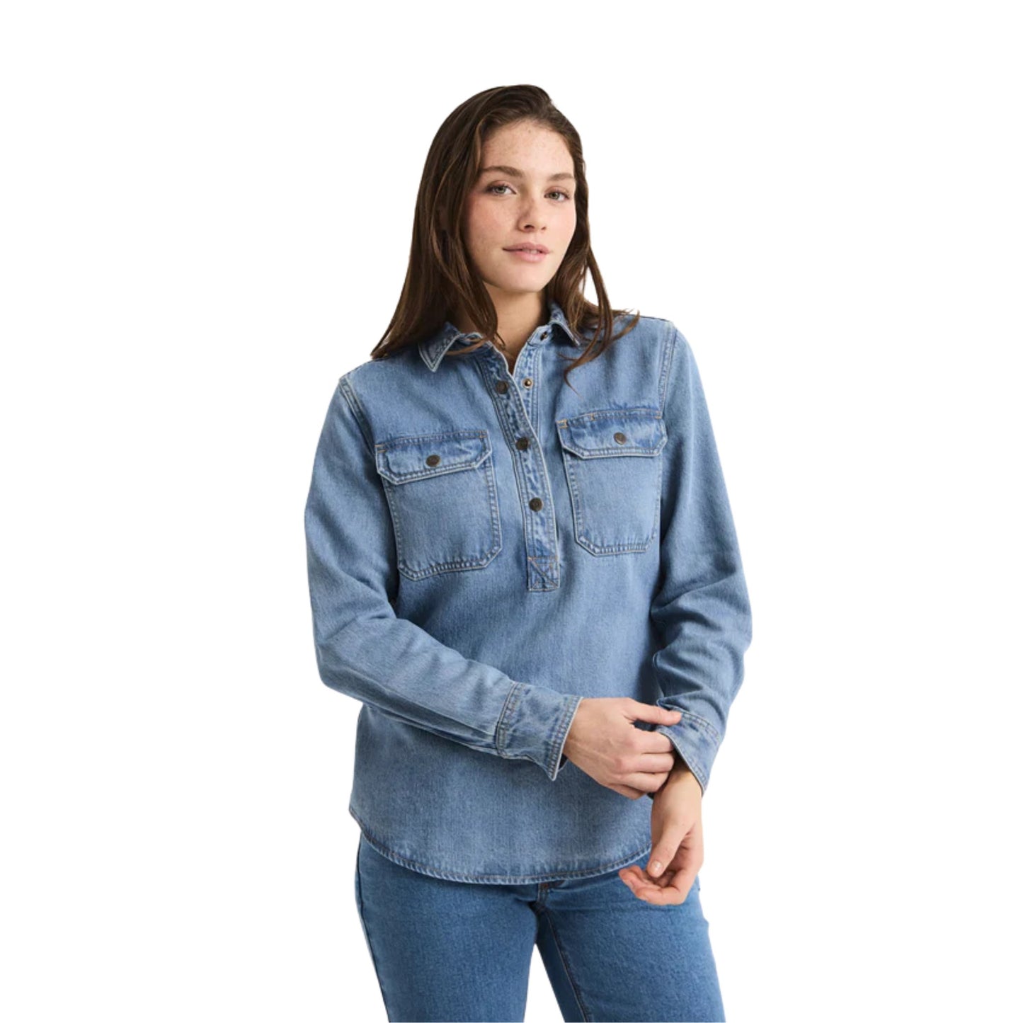 RB Sellars Womens Oaklands Half Button Long Sleeve Workshirt