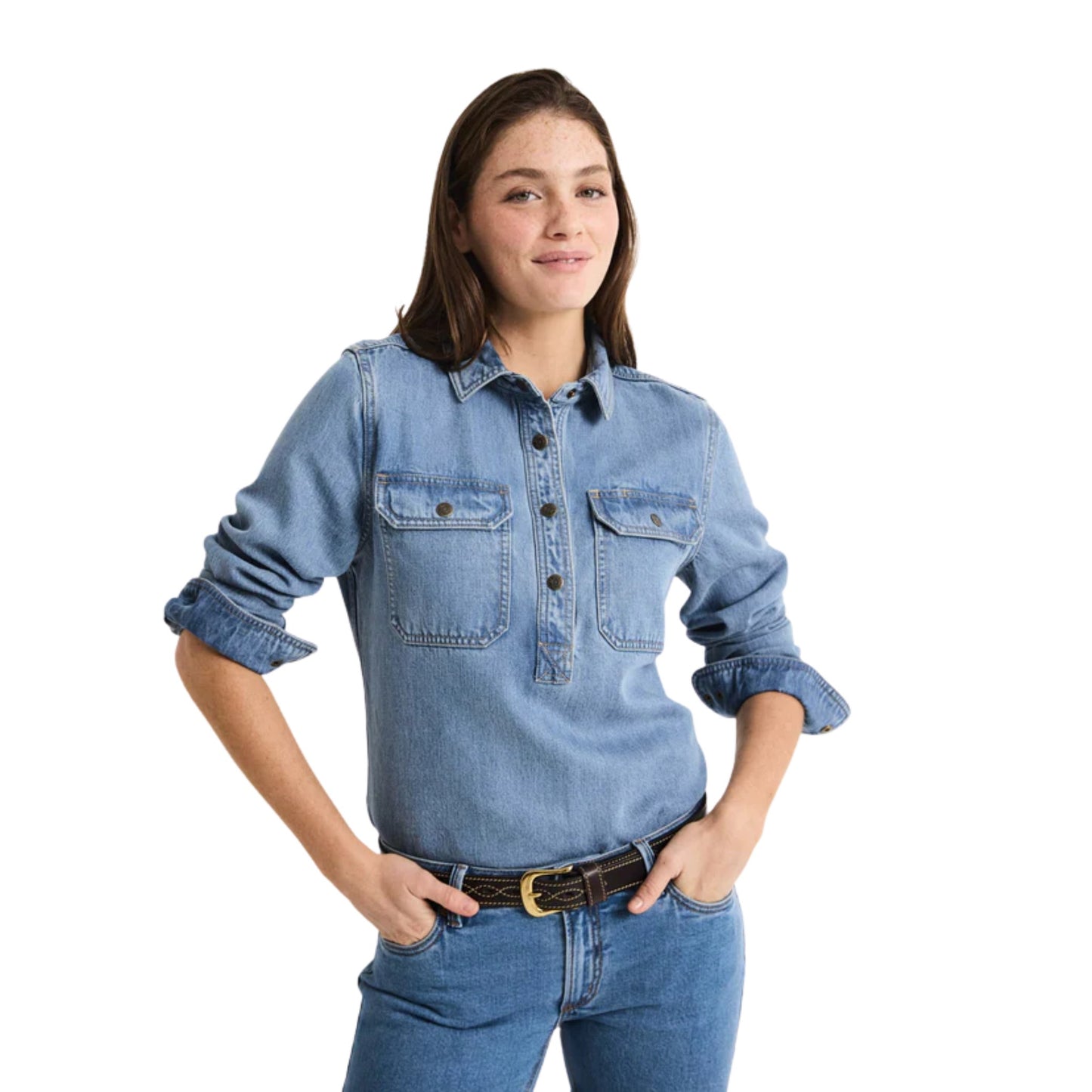 RB Sellars Womens Oaklands Half Button Long Sleeve Workshirt