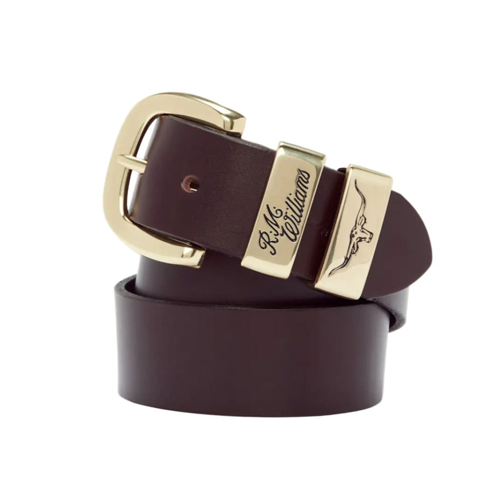 RMW 3 Piece Solid Hide Belt with 1 1/2 inch Polished Brass Buckle