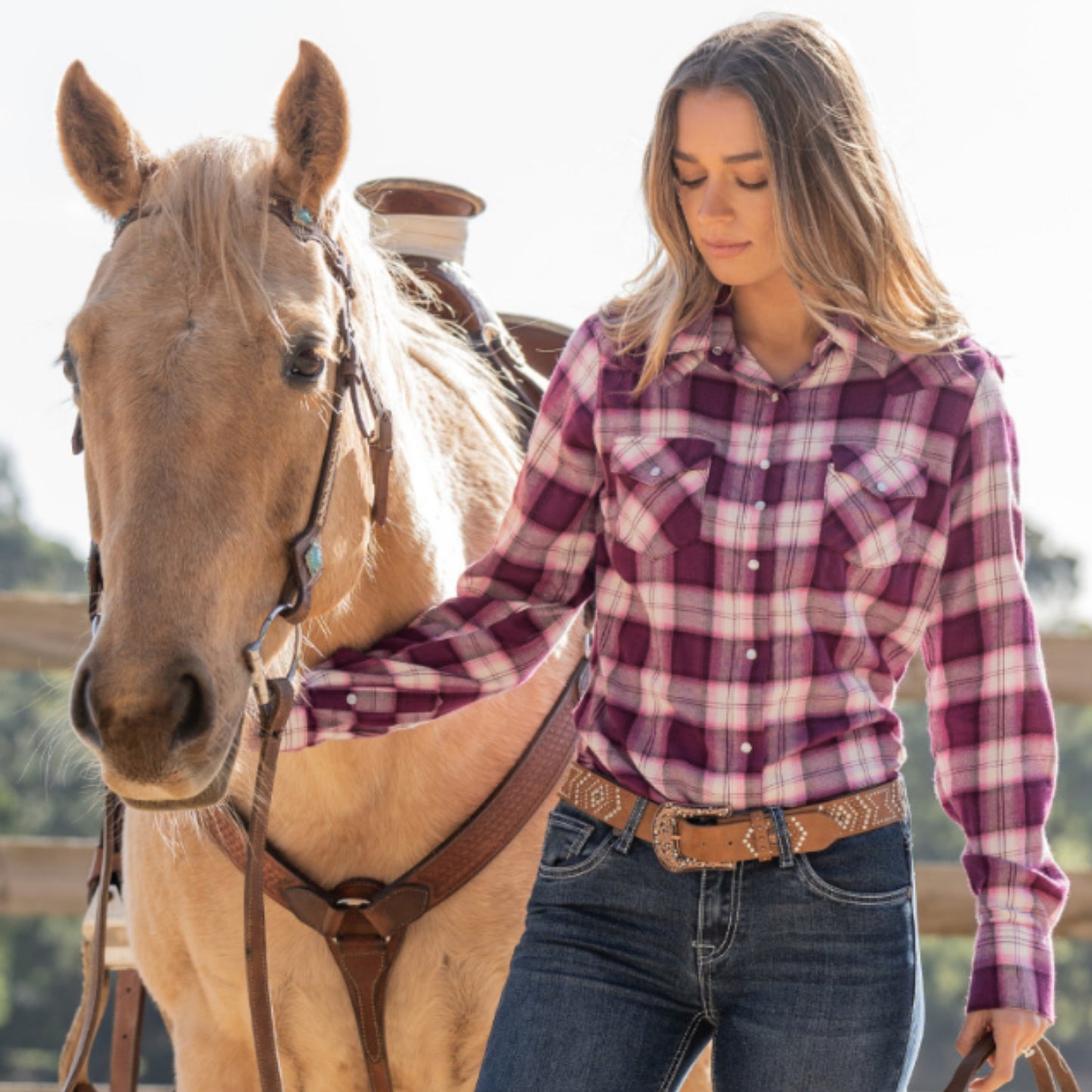 Pure Western Womens Shakia Check Long Sleeve Shirt