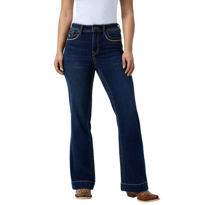 Ringers Western Womens Indi Rodeo Saddle Stitch High Rise Wideleg Jeans