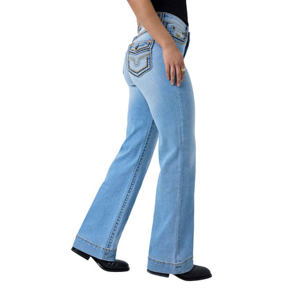 Ringers Western Womens Indi Rodeo Saddle Stitch High Rise Wideleg Jeans