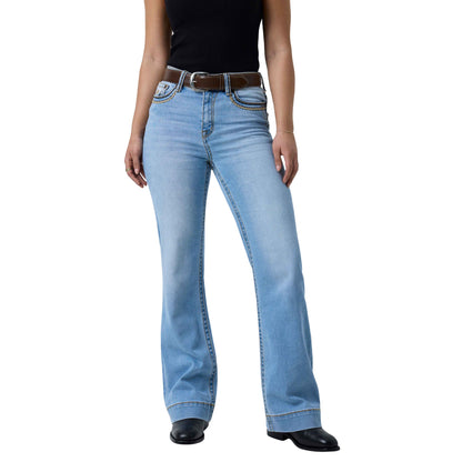 Ringers Western Womens Indi Rodeo Saddle Stitch High Rise Wideleg Jeans