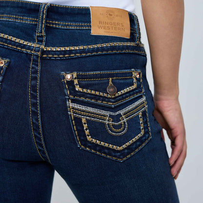 Ringers Western Womens Indi Rodeo Saddle Stitch High Rise Wideleg Jeans