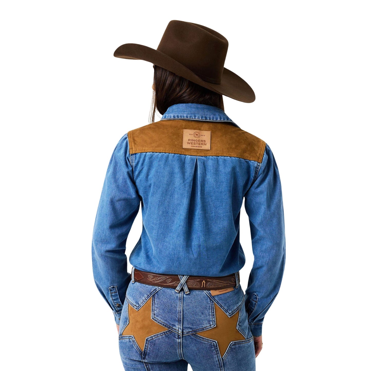 Ringers Western Womens Sheridan Faux Suede Trim Shirt