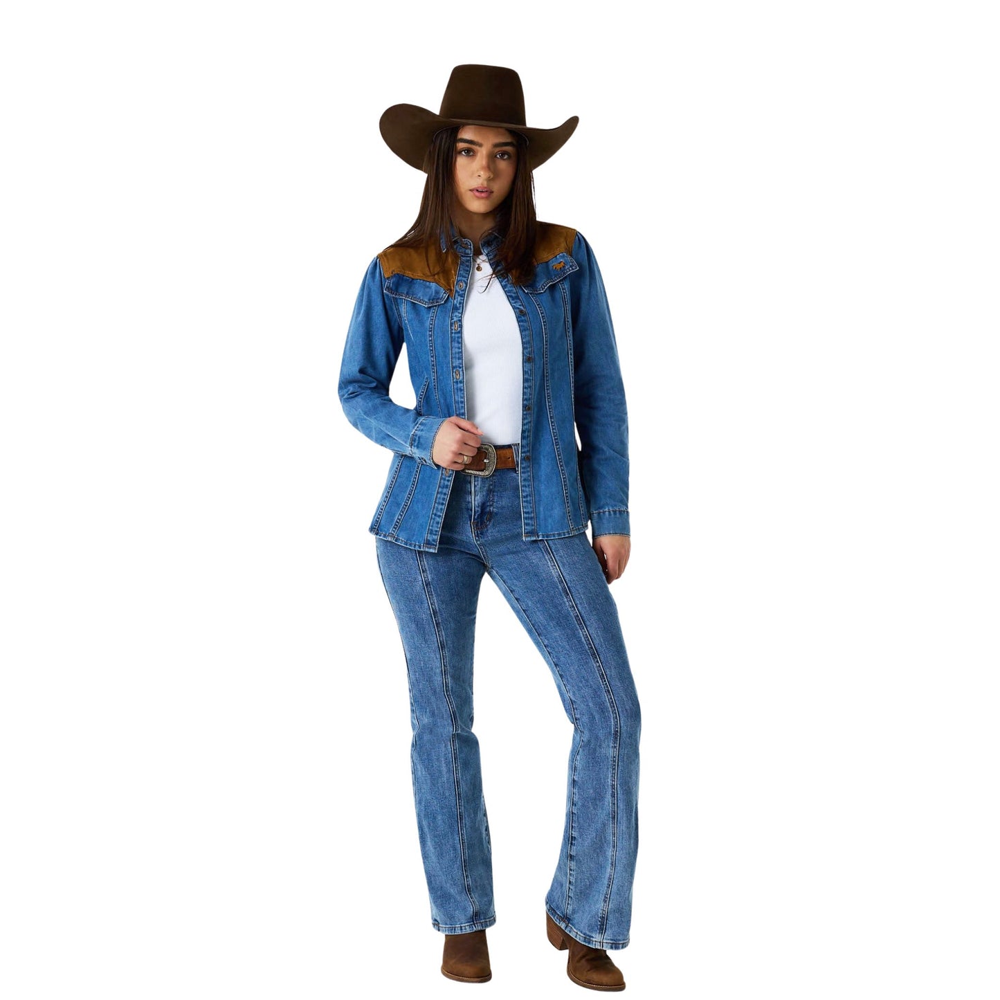 Ringers Western Womens Sheridan Faux Suede Trim Shirt