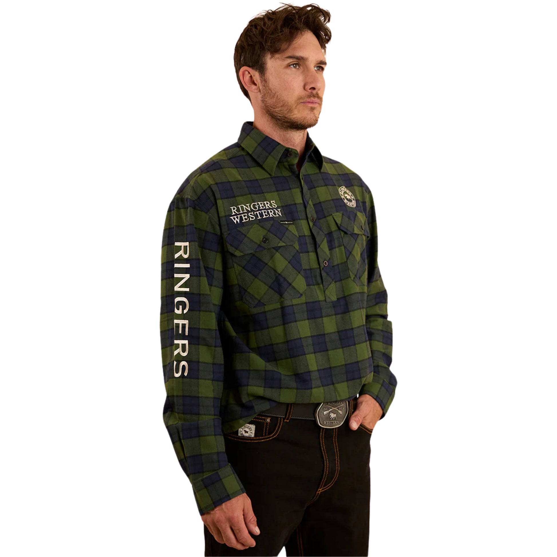 Ringers Western Mens Kingswood Half Button Flannel Shirt - EQ Saddlery