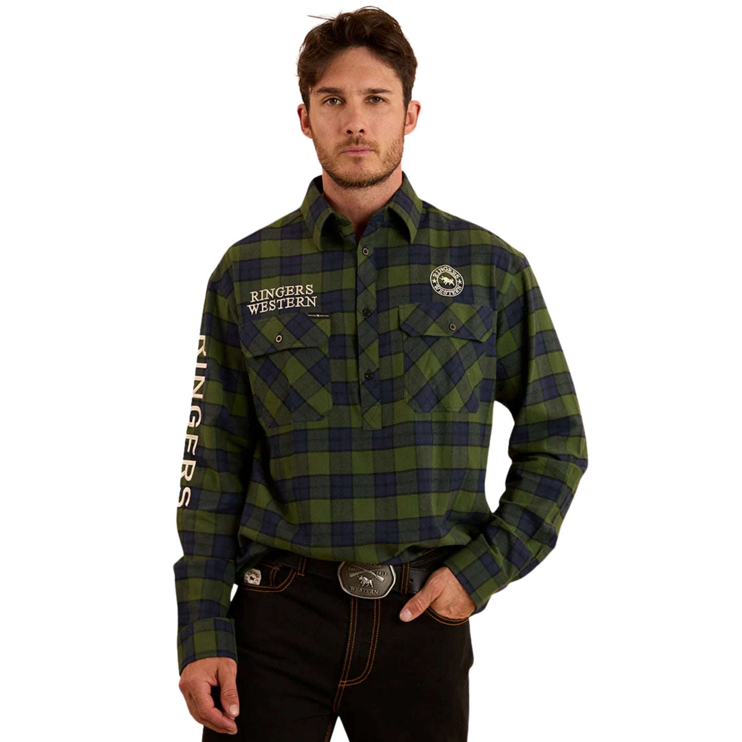 Ringers Western Mens Kingswood Half Button Flannel Shirt - EQ Saddlery