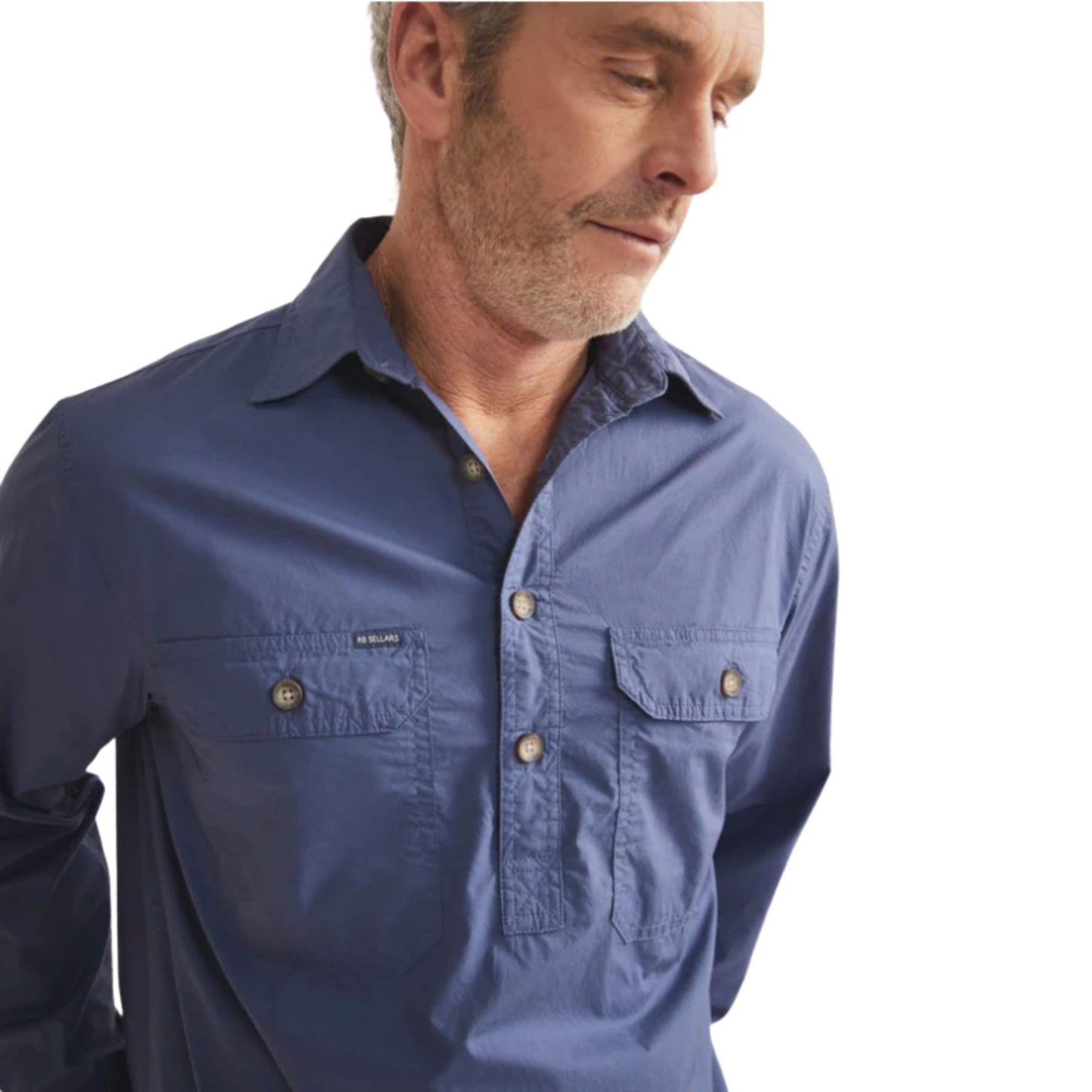 RB Sellars Mens Territory Half Button Long Sleeve Shirt - EQ Saddlery