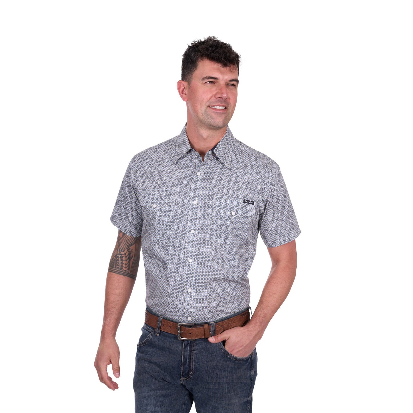 Wrangler Mens Jimmy Print Western Short Sleeve Shirt - EQ Saddlery