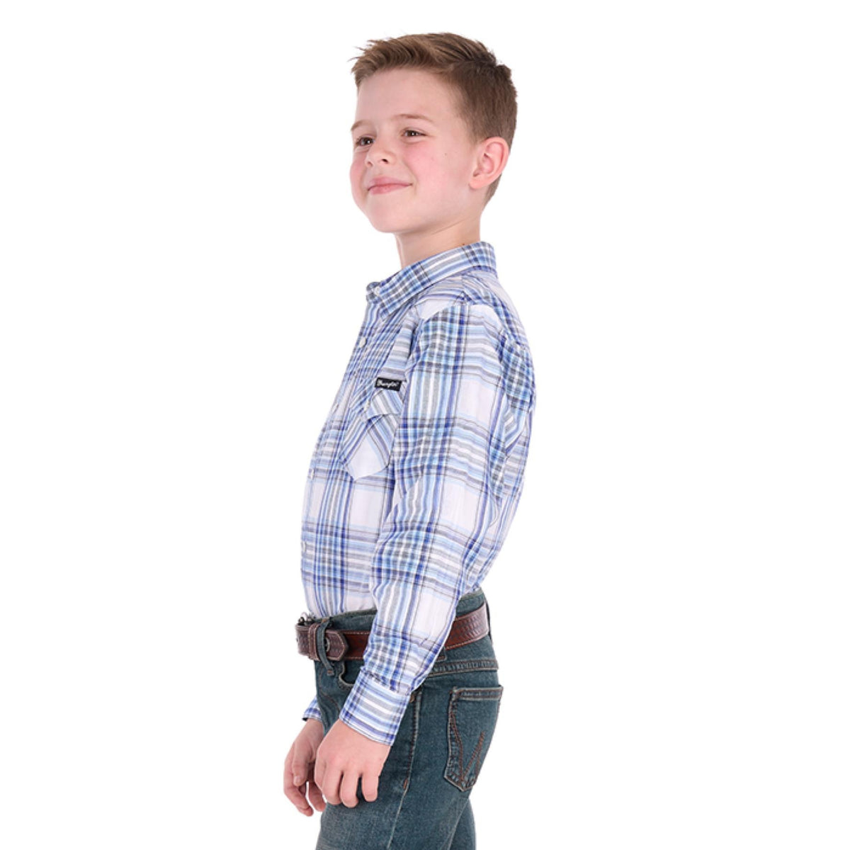 Wrangler Boys Eric Check Logo Western Long Sleeve Shirt