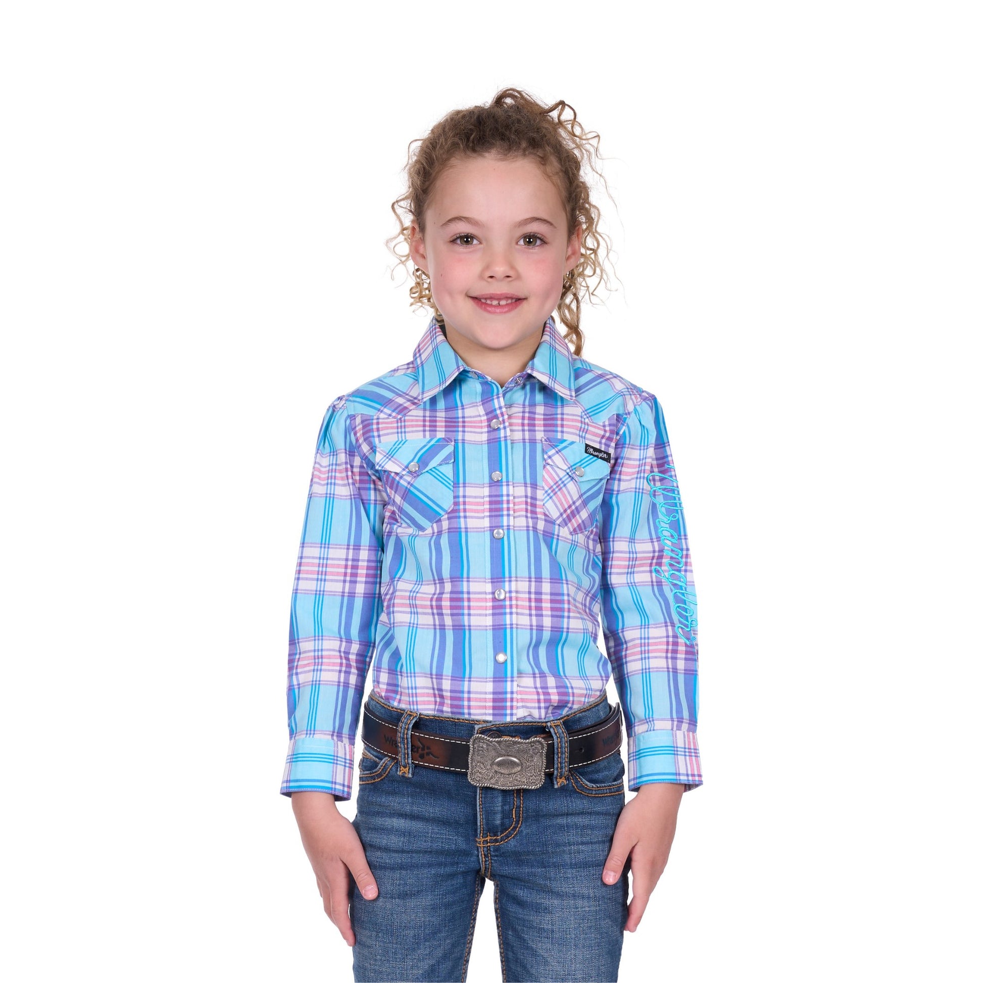 Wrangler Girls Emily Check Western Long Sleeve Shirt - EQ Saddlery