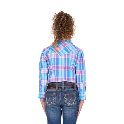 Wrangler Girls Emily Check Western Long Sleeve Shirt - EQ Saddlery