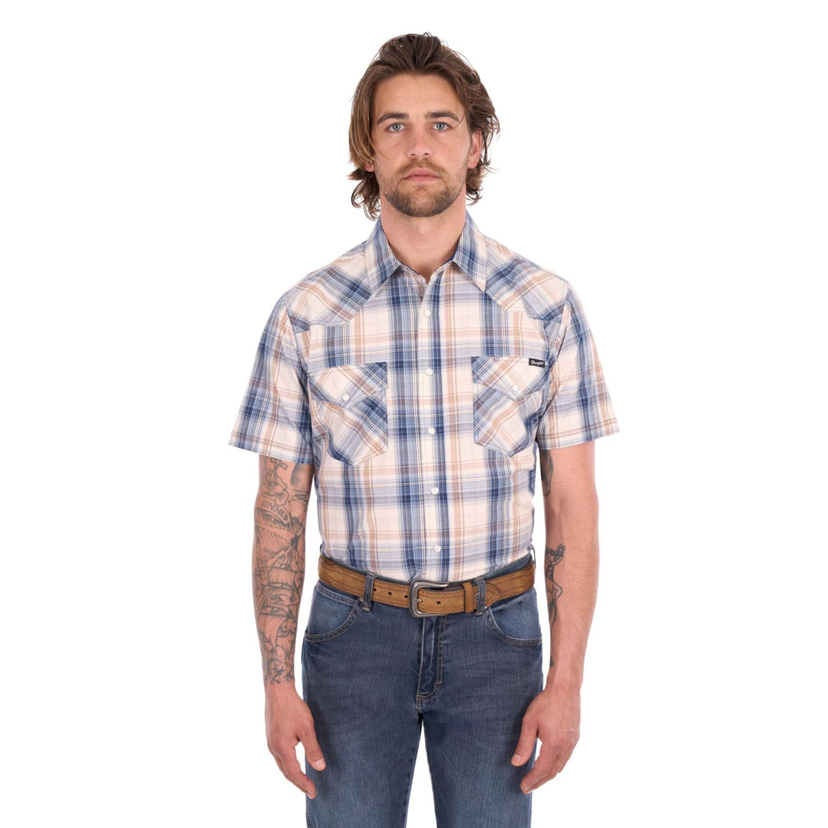 Wrangler Mens Adrian Check Western Short Sleeve Shirt