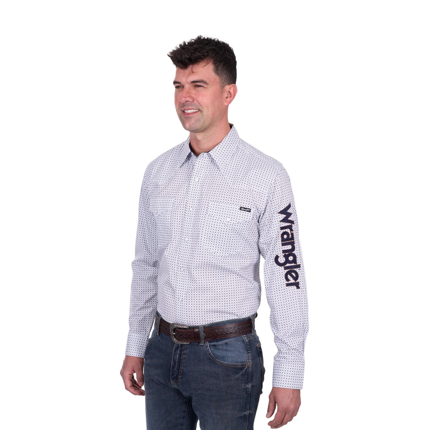 Wrangler Mens Brent Print Logo Western Long Sleeve Shirt - EQ Saddlery