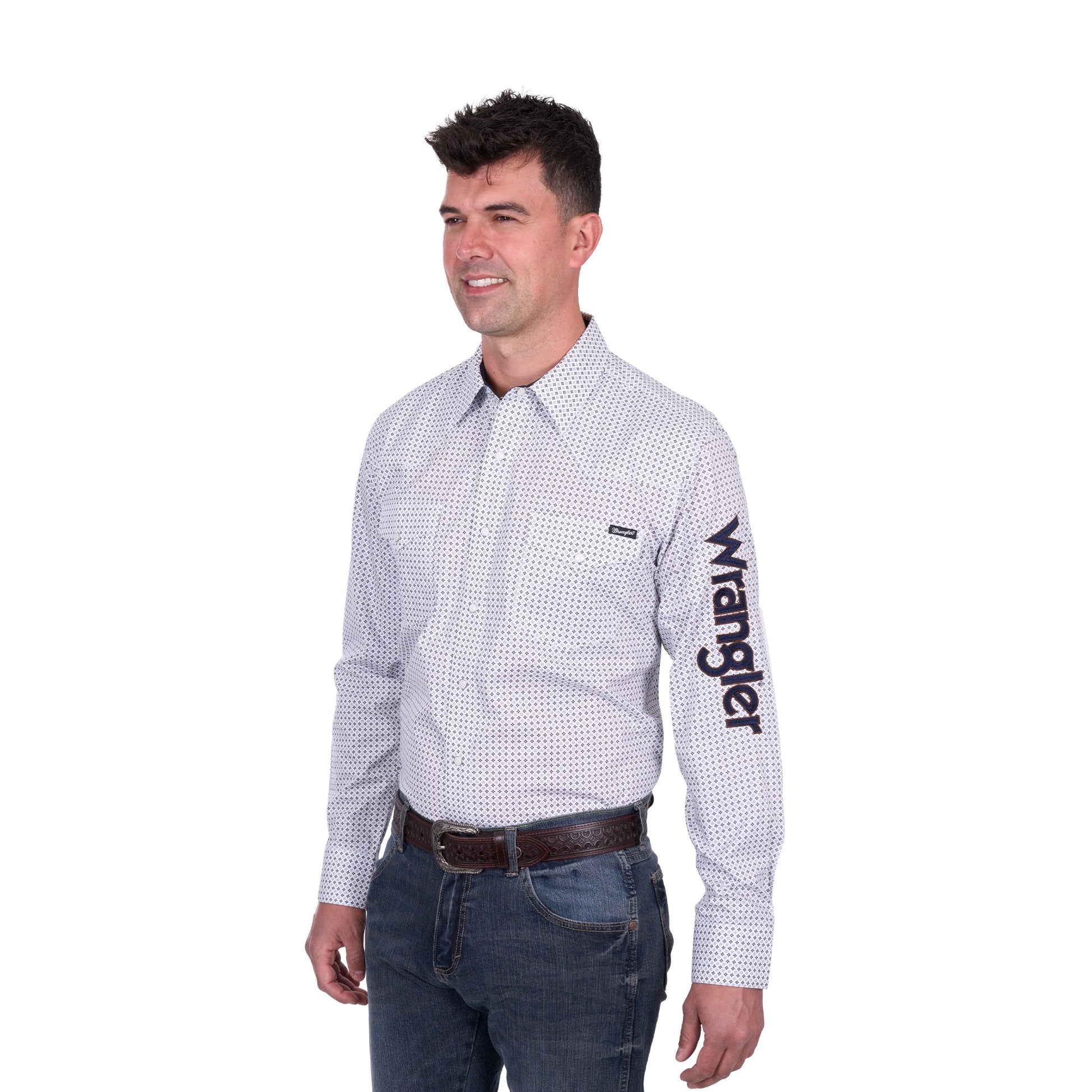 Wrangler Mens Brent Print Logo Western Long Sleeve Shirt - EQ Saddlery