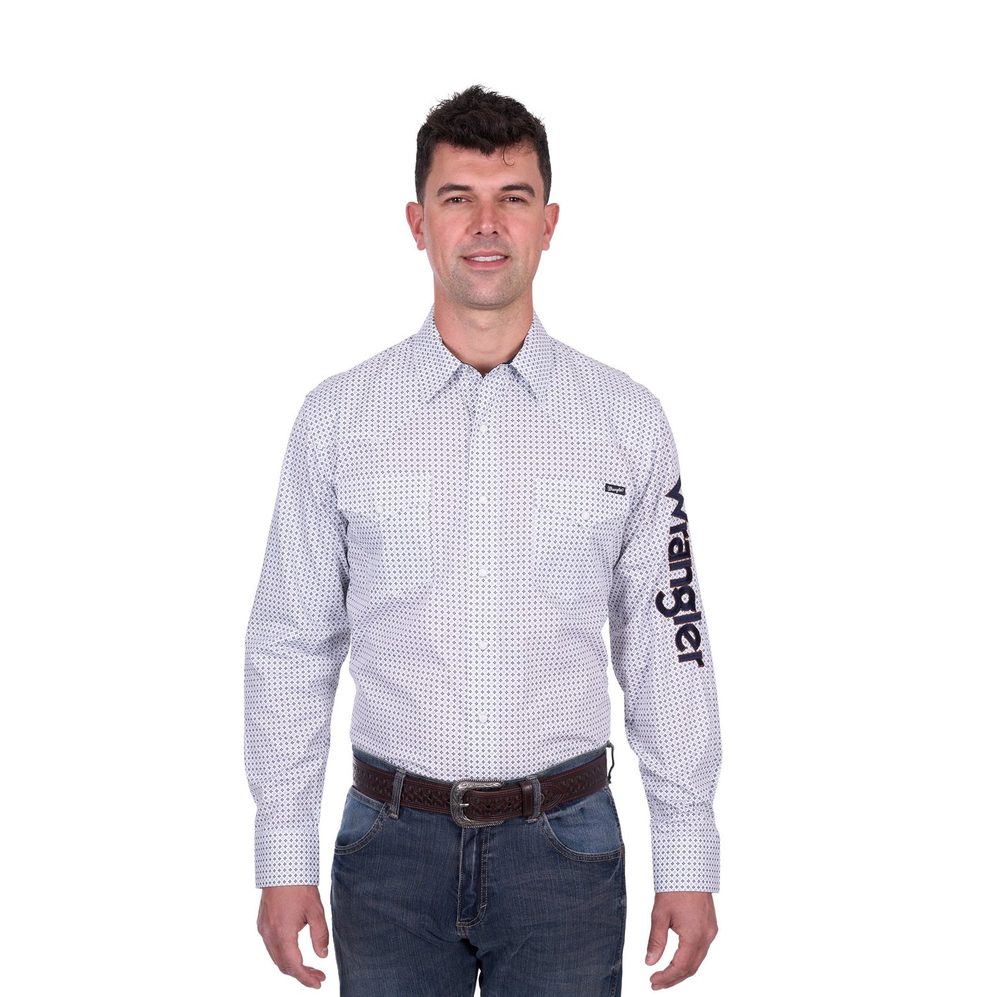 Wrangler Mens Brent Print Logo Western Long Sleeve Shirt - EQ Saddlery