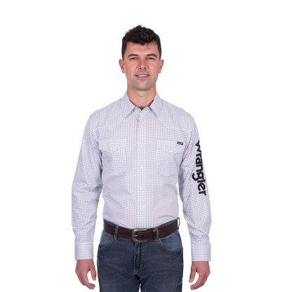 Wrangler Mens Brent Print Logo Western Long Sleeve Shirt - EQ Saddlery