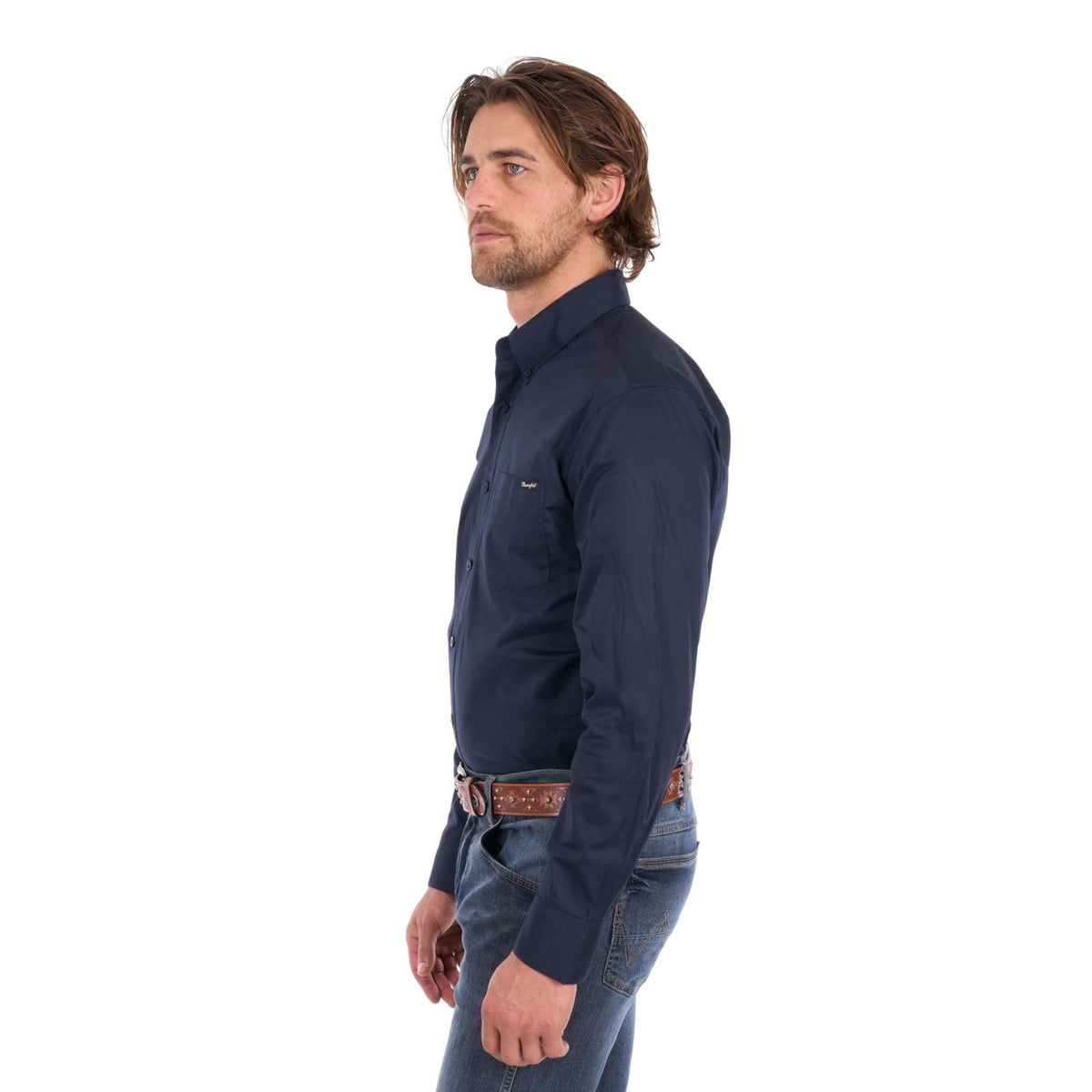 Wrangler Mens Flex Tech Logo 1 Pocket Button Down Long Sleeve Shirt
