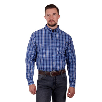Wrangler Mens Grange Check Button Down Long Sleeve Shirt