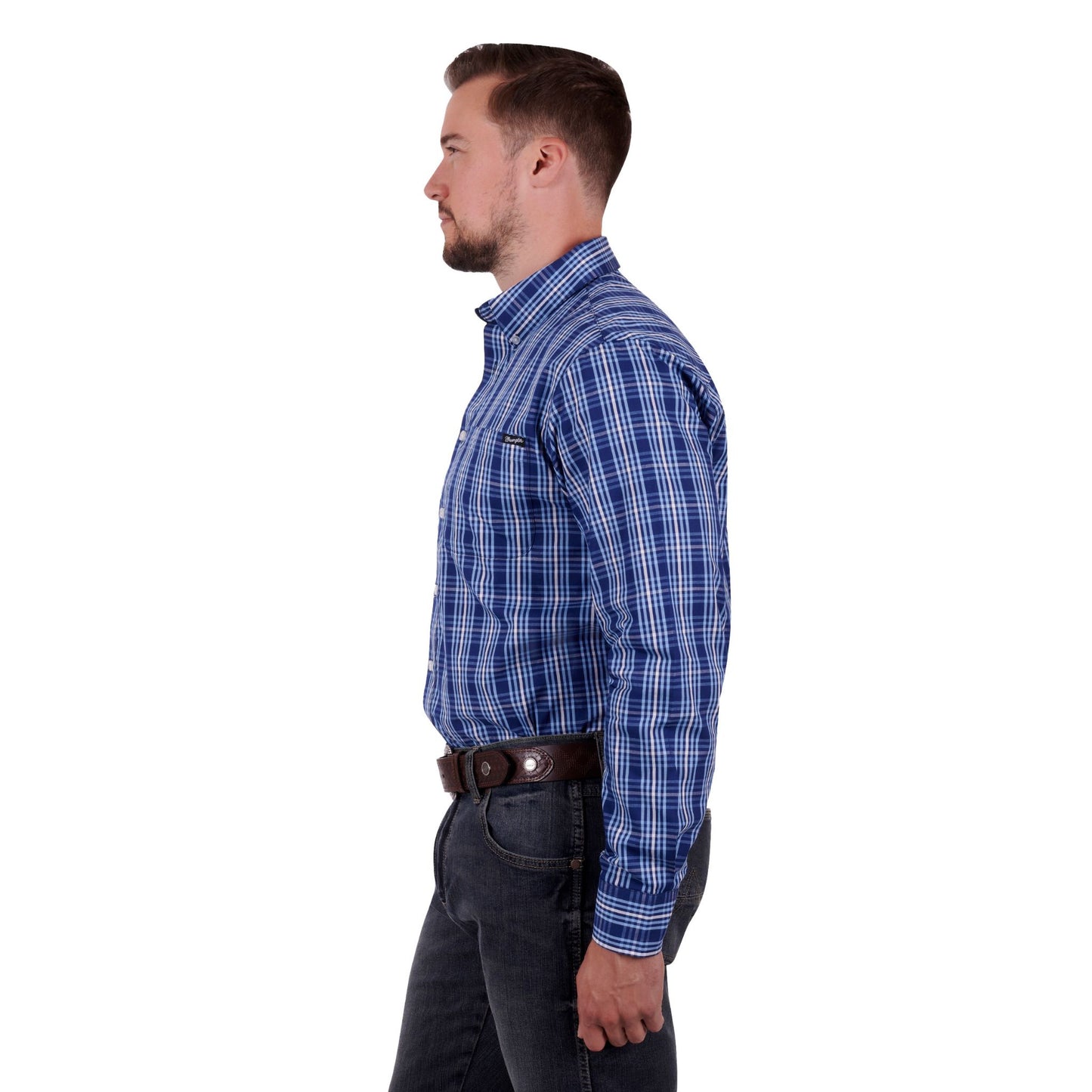 Wrangler Mens Grange Check Button Down Long Sleeve Shirt