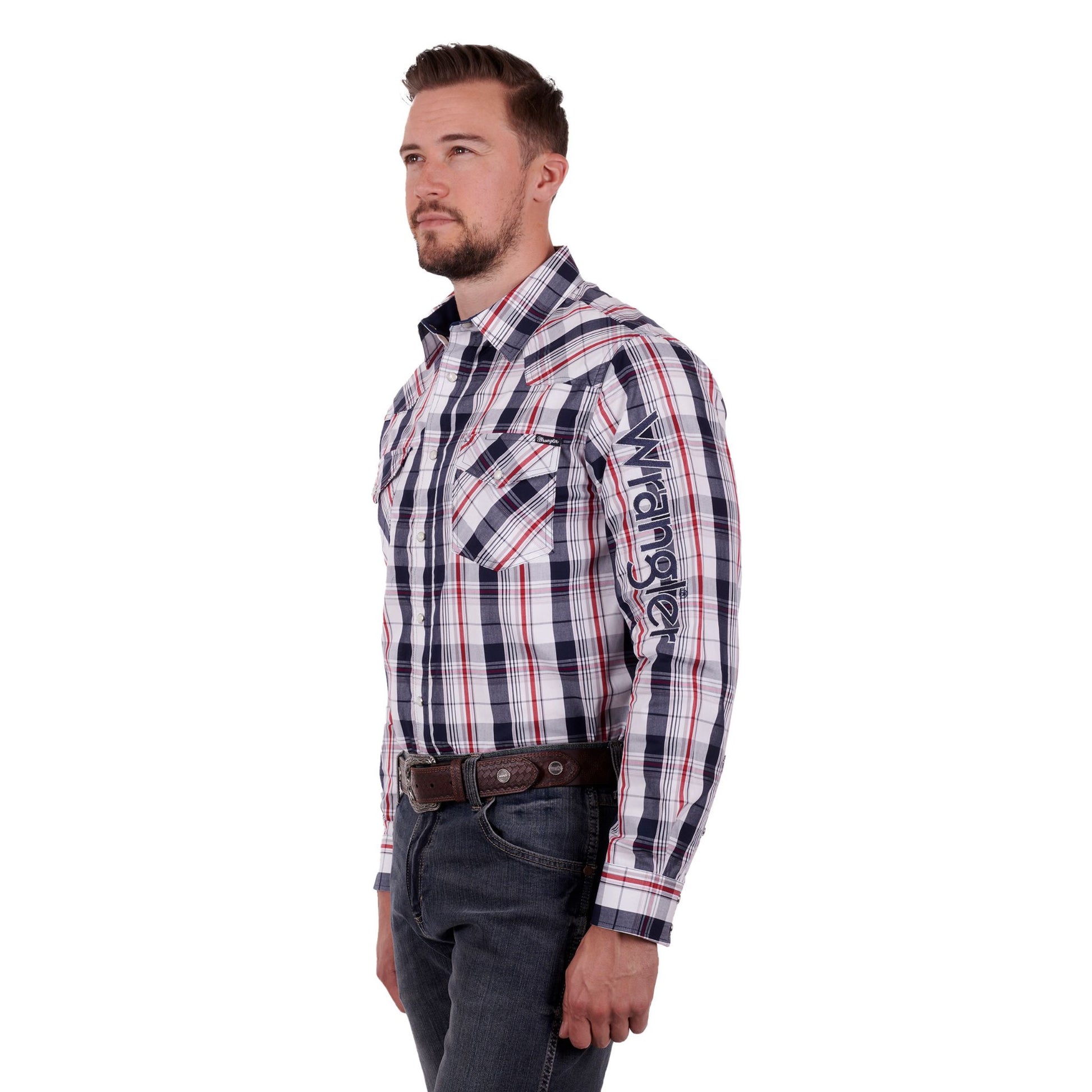Wrangler Mens Hume Check Logo Western Long Sleeve Shirt - EQ Saddlery