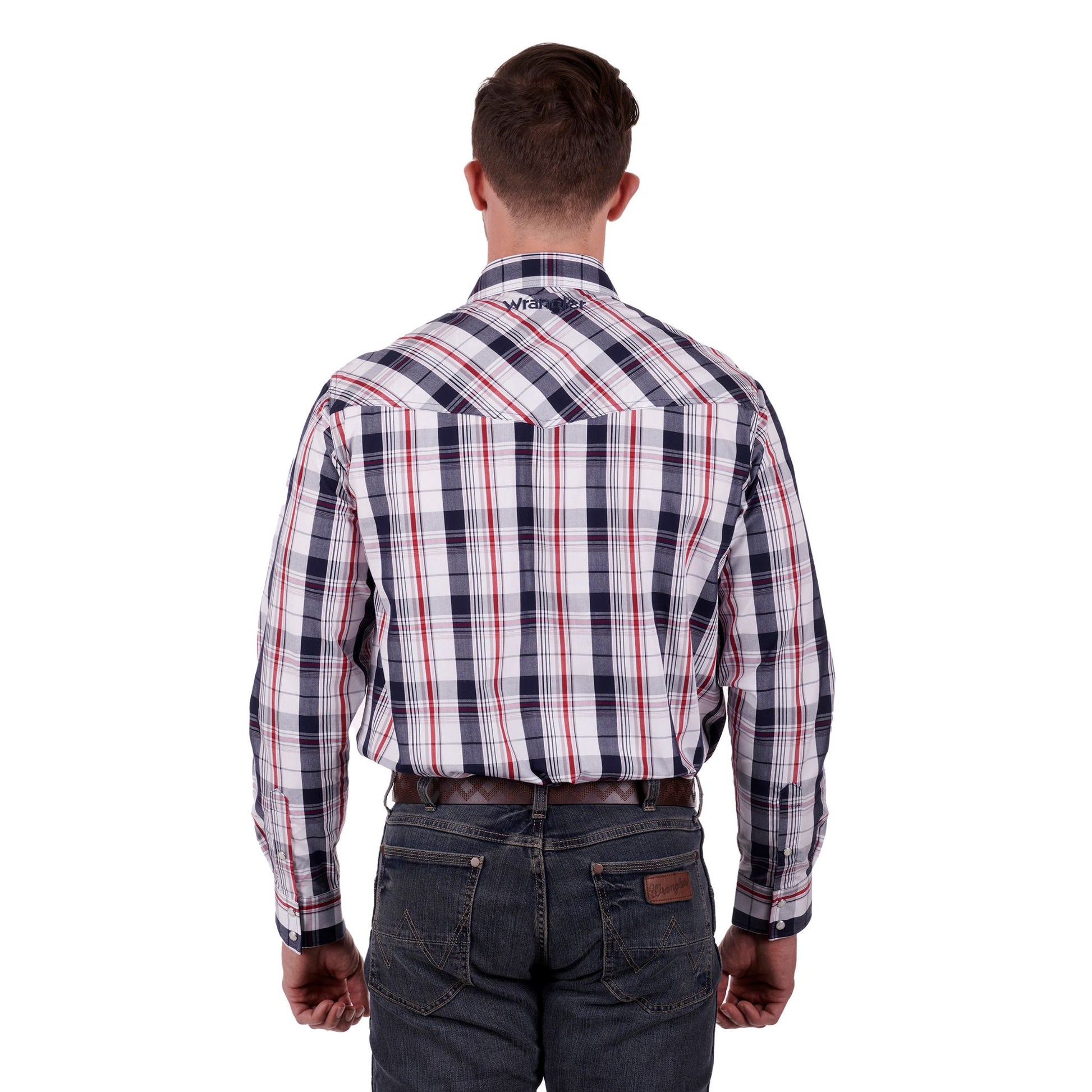 Wrangler Mens Hume Check Logo Western Long Sleeve Shirt - EQ Saddlery