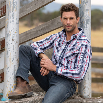 Wrangler Mens Hume Check Logo Western Long Sleeve Shirt - EQ Saddlery