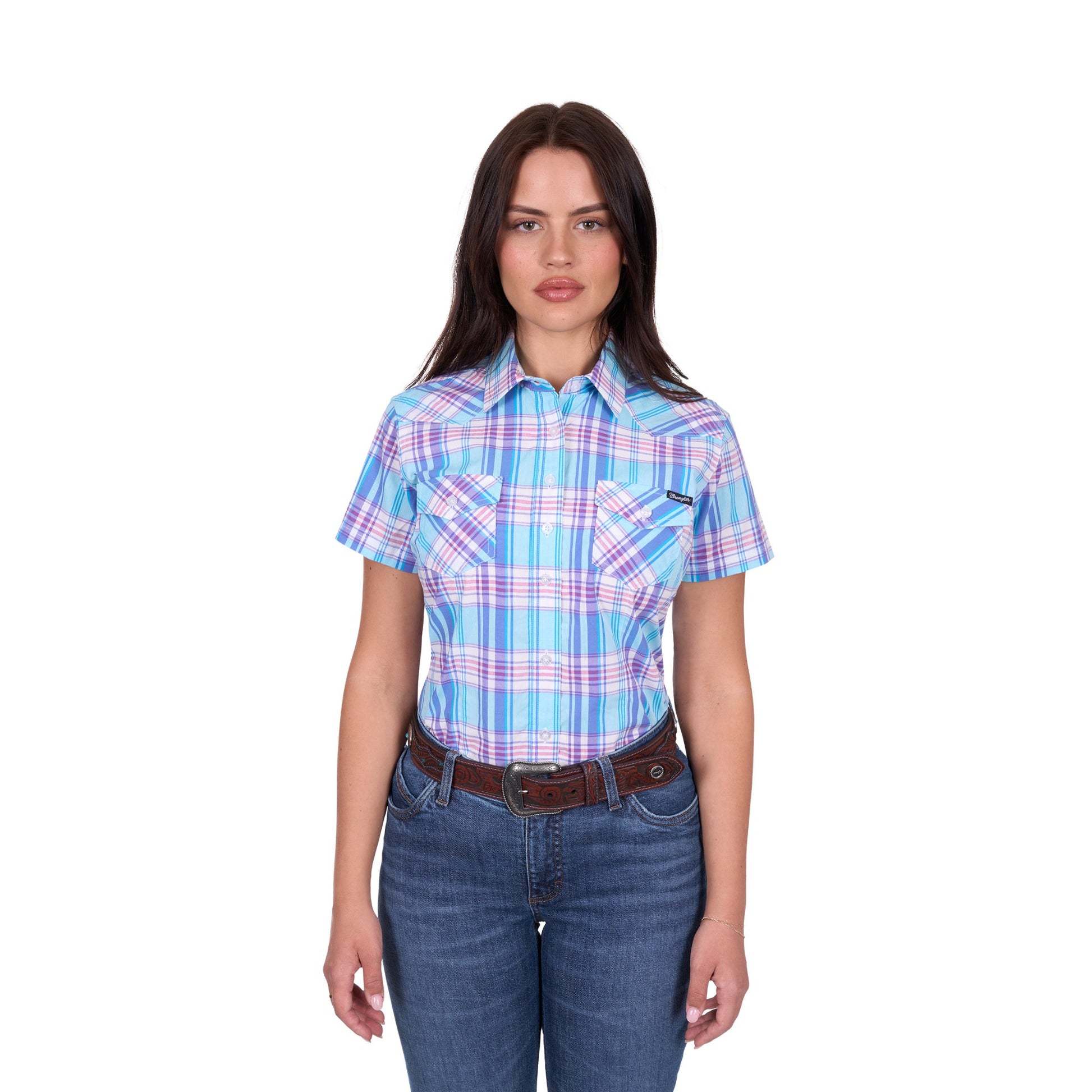 Wrangler Womens Emily Check Western Short Sleeve Shirt - EQ Saddlery