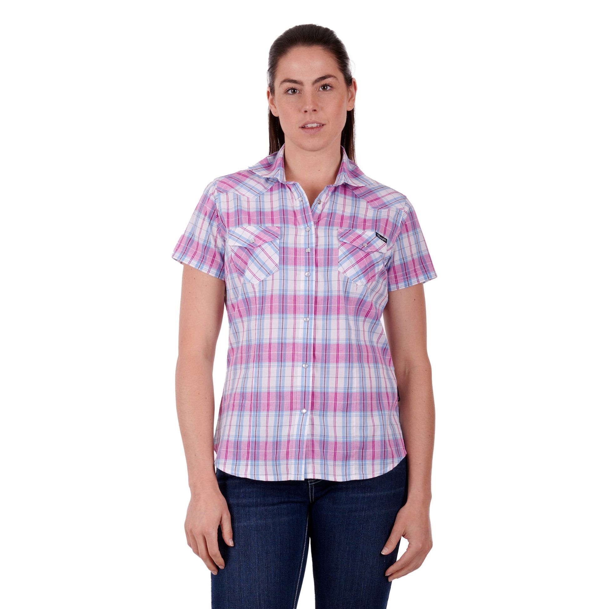 Wrangler Womens Sanda Check Western Short Sleeve Shirt - EQ Saddlery