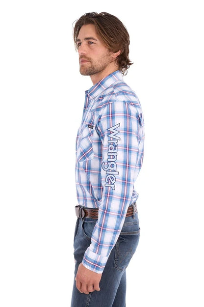 Wrangler Mens Louis Check Logo Western Long Sleeve Shirt