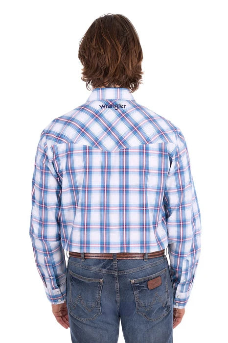 Wrangler Mens Louis Check Logo Western Long Sleeve Shirt