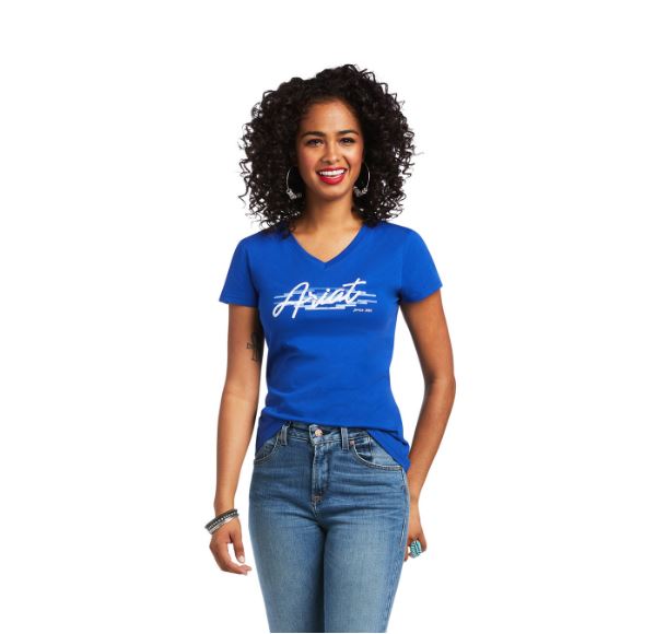Ariat Womens REAL Logo Script Classic Fit Tee Mazarine Blue - EQ Saddlery