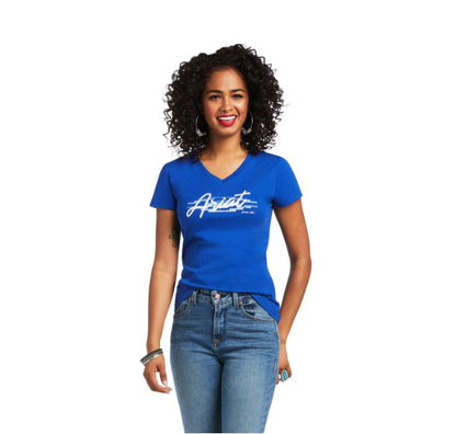 Ariat Womens REAL Logo Script Classic Fit Tee Mazarine Blue - EQ Saddlery