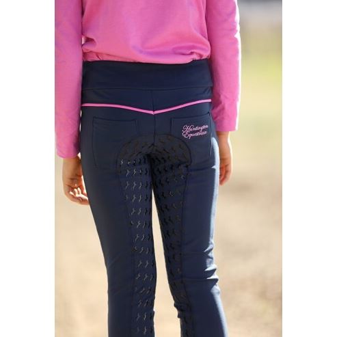 Huntington Girls Pull-On with Gel Stretch Breeches Navy/Pink - EQ Saddlery