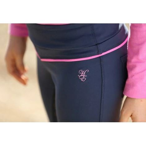 Huntington Girls Pull-On with Gel Stretch Breeches Navy/Pink - EQ Saddlery