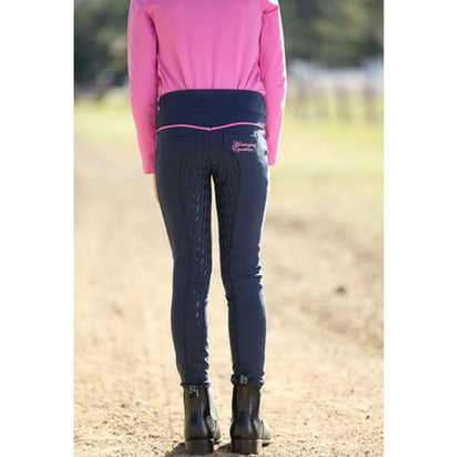 Huntington Girls Pull-On with Gel Stretch Breeches Navy/Pink - EQ Saddlery
