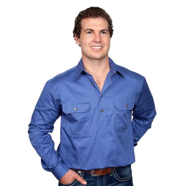 Just Country Mens Cameron Half Button Work Shirt - EQ Saddlery