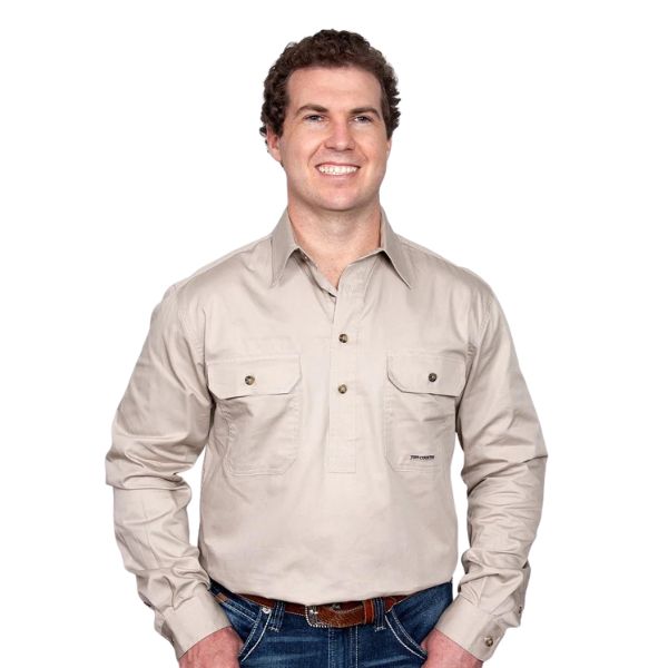 Just Country Mens Cameron Half Button Work Shirt - EQ Saddlery