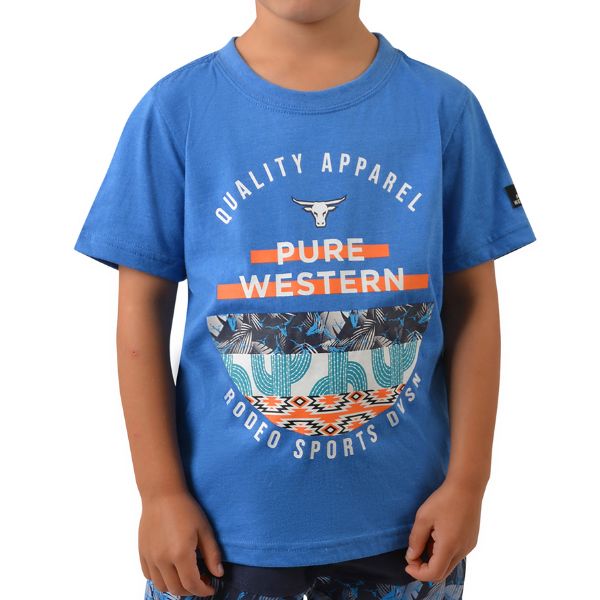 Pure Western Boys Knight Short Sleeve Tee Blue Marle - EQ Saddlery