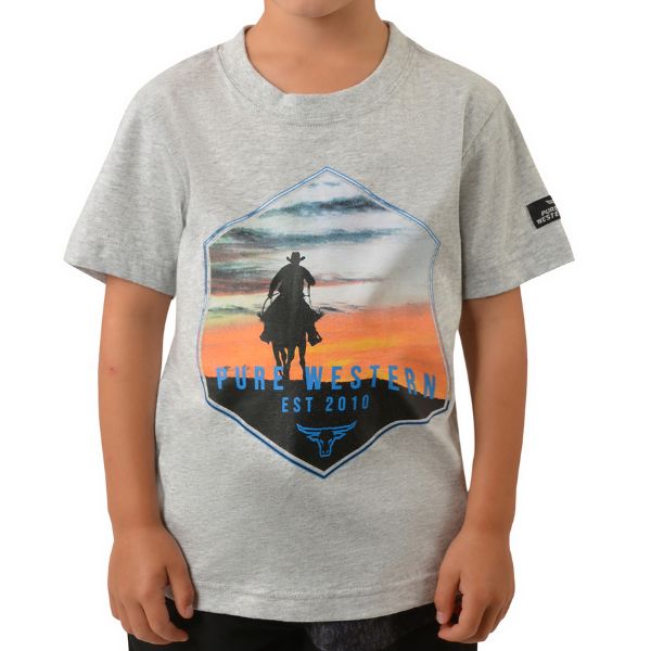 Pure Western Boys Webb Short Sleeve Tee White Marle - EQ Saddlery