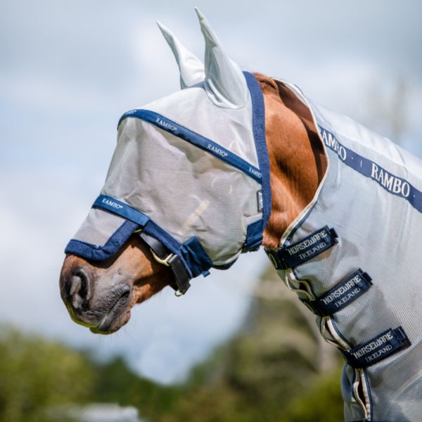 Rambo Flymask Plus non treated Silver/Navy