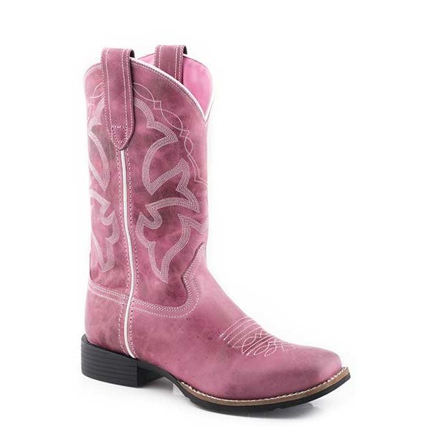 Roper Kids Monterey Boots Pink Burnished Leather - EQ Saddlery