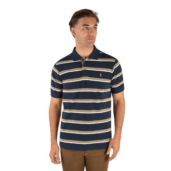 Thomas Cook Mens Huet Tailored Short Sleeve Polo Navy/Tan - EQ Saddlery